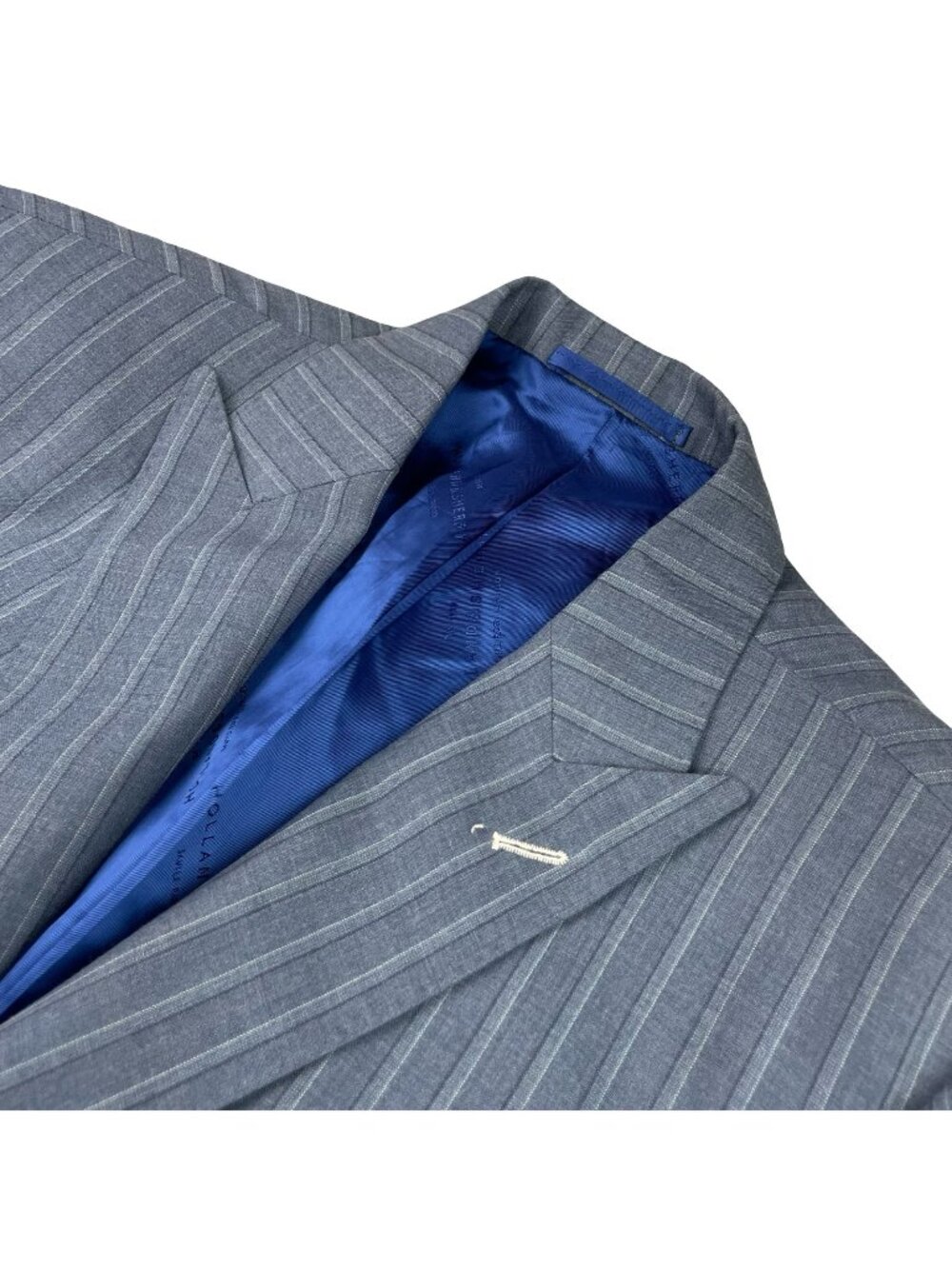 Holland & Sherry Men’s Bespoke 100% Wool 2-Button Blazer Blue Stripe • 40S US